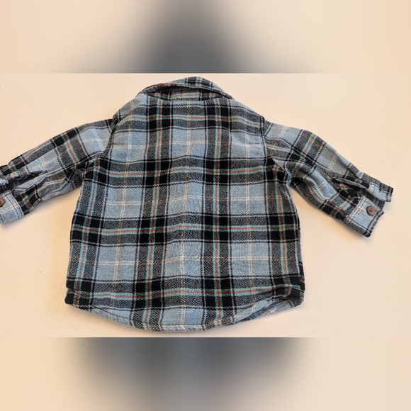 Old Navy Two Piece 3-6 months blue Flannel and overalls - Picture 4 of 8